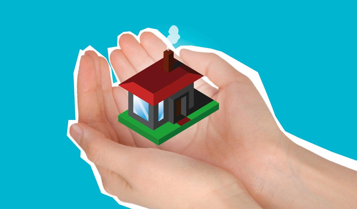 Illustratie van een huis in een hand, bij hulp aan huis